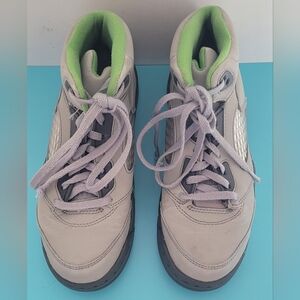 Kids Air Jordan Retro 5 Green Bean Sneakers.
